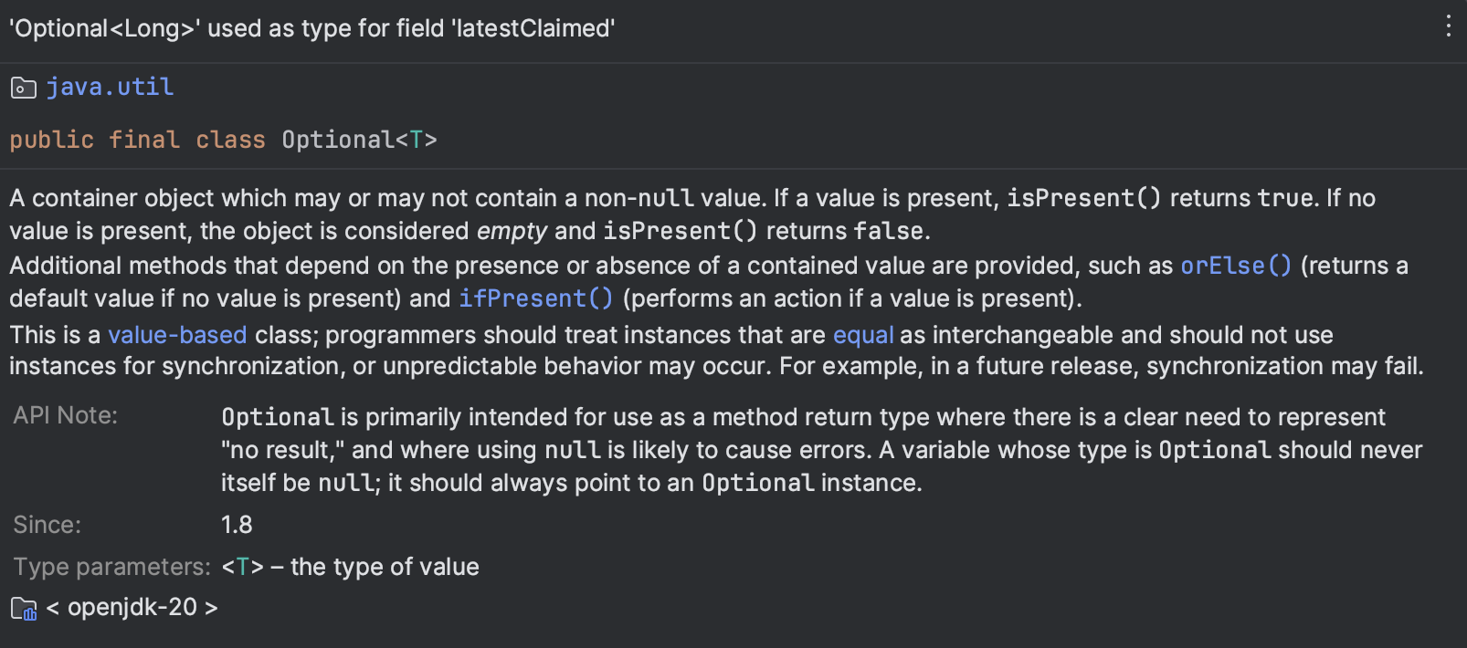 Optional used as type field